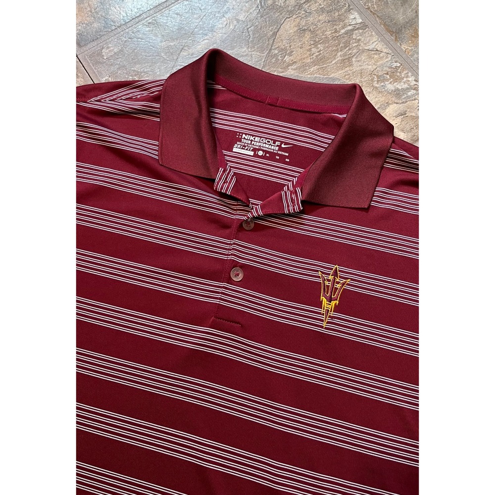 Nike Golf Polo Mens XL Maroon Arizona State Sun Devils Dri-FIT Striped